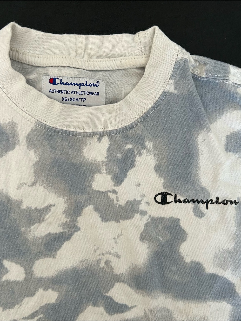 Champion Tie-Dye Crewneck Tee in Gray & White with Script Logo